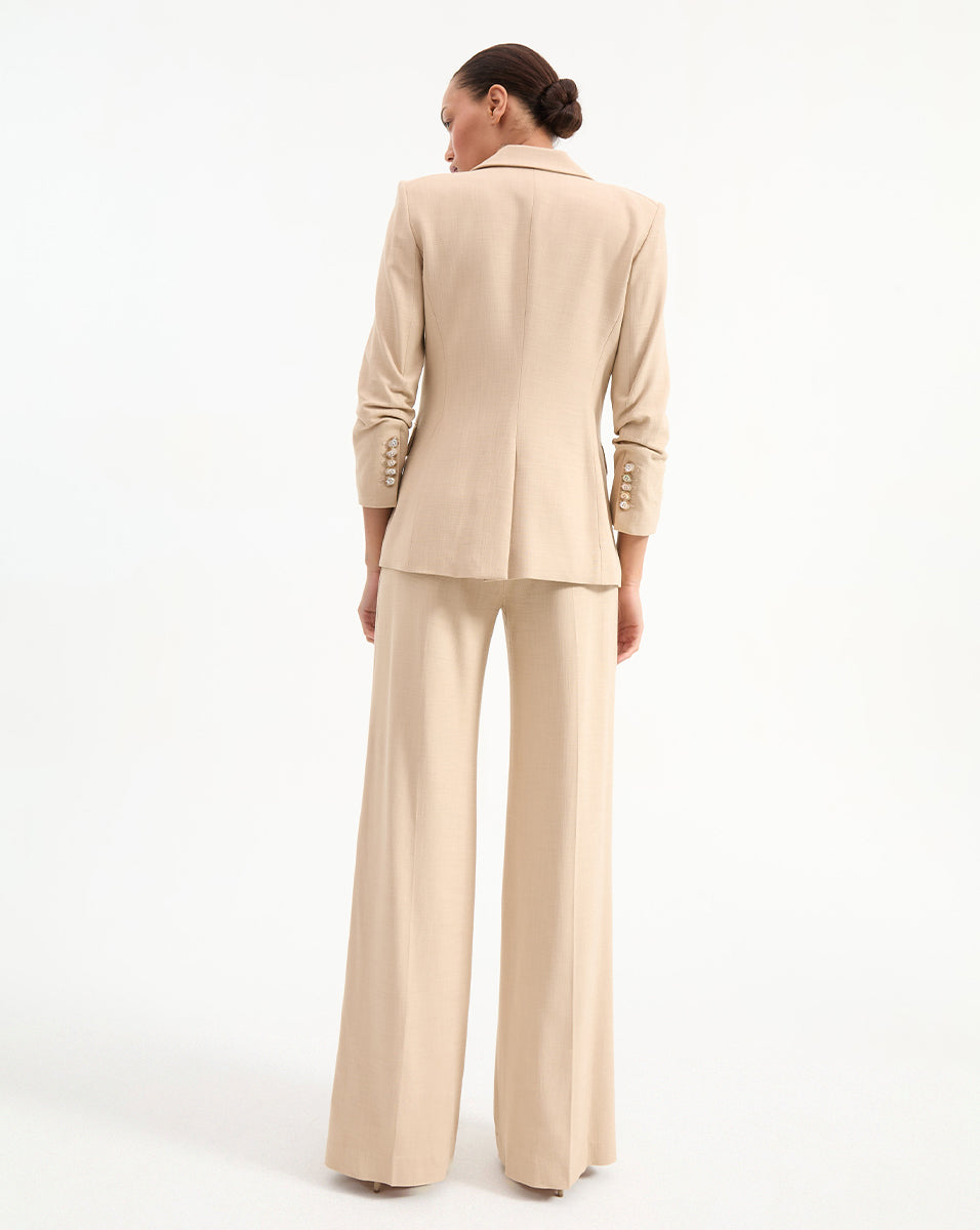 Khaki Stretch Blazer Jacket with Pre-Ruched Sleeves | Battista