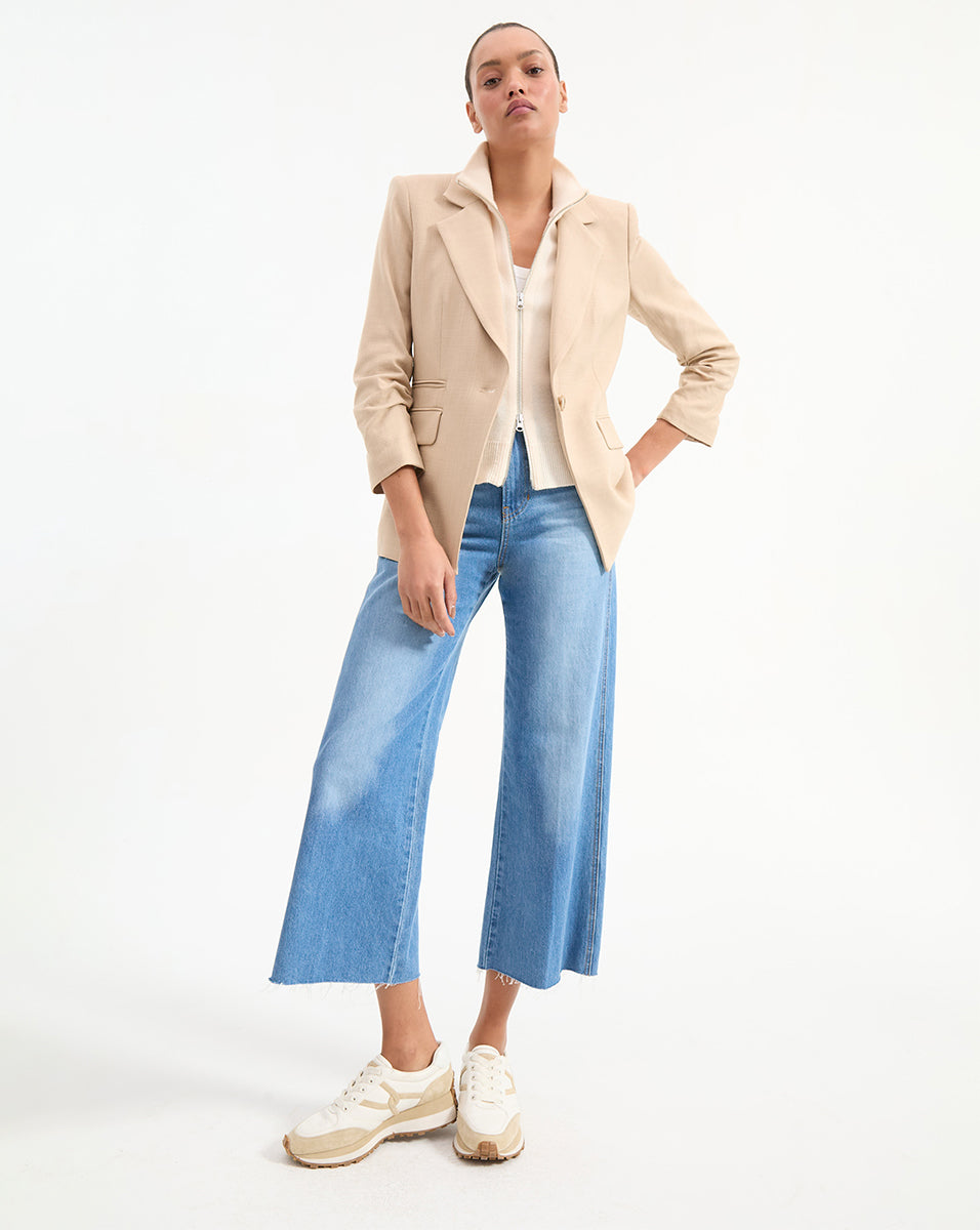 Khaki Stretch Blazer Jacket with Pre-Ruched Sleeves | Battista