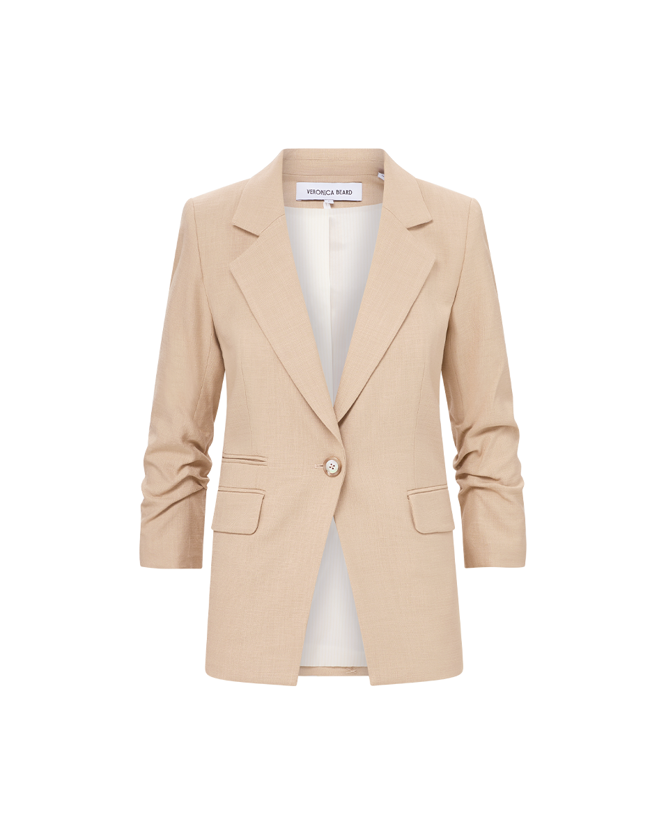 Khaki Stretch Blazer Jacket with Pre-Ruched Sleeves | Battista