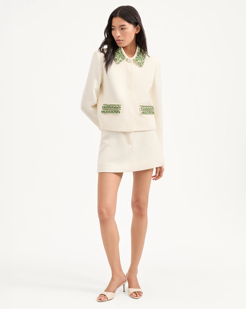 White A-Line Skirt with Belt Loops | Sadie Stretch Blend
