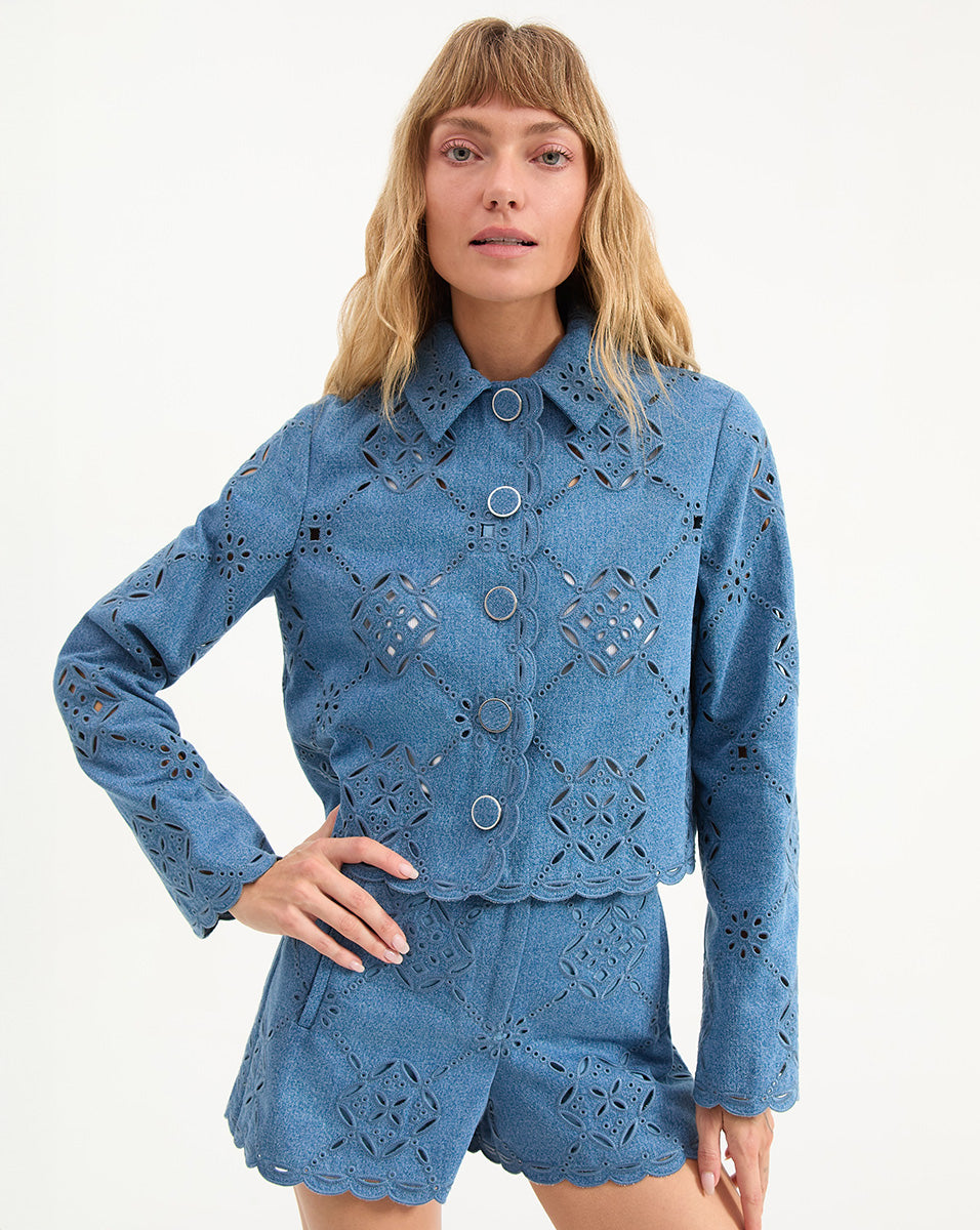 White Cotton Eyelet Jacket with Scalloped Edges | Adelaide