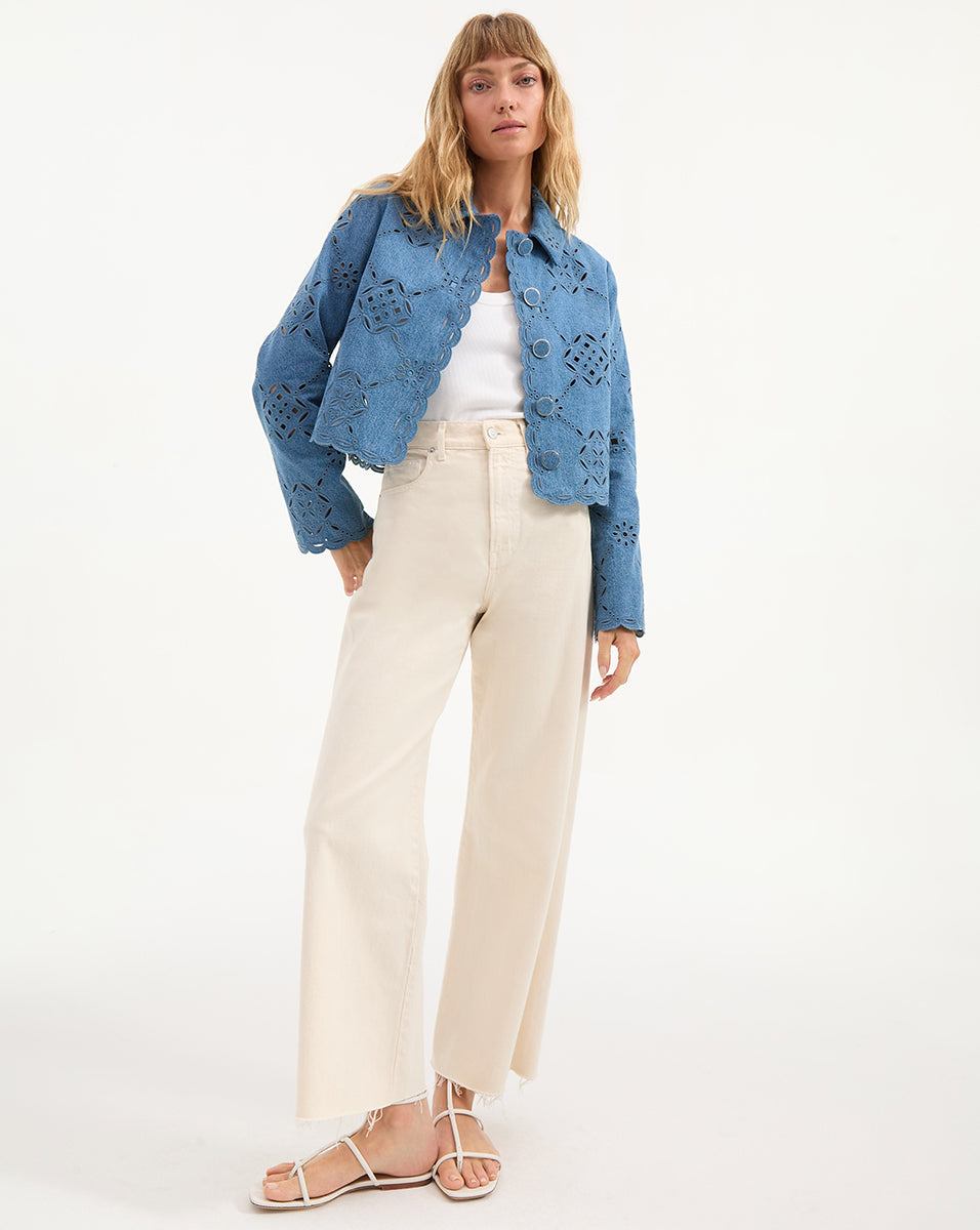 White Cotton Eyelet Jacket with Scalloped Edges | Adelaide