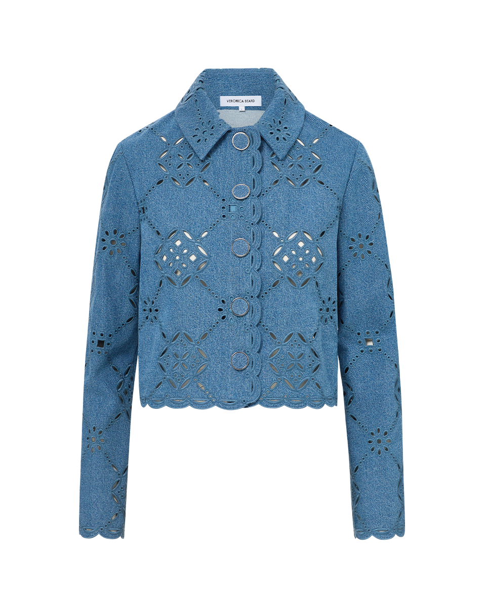 White Cotton Eyelet Jacket with Scalloped Edges | Adelaide