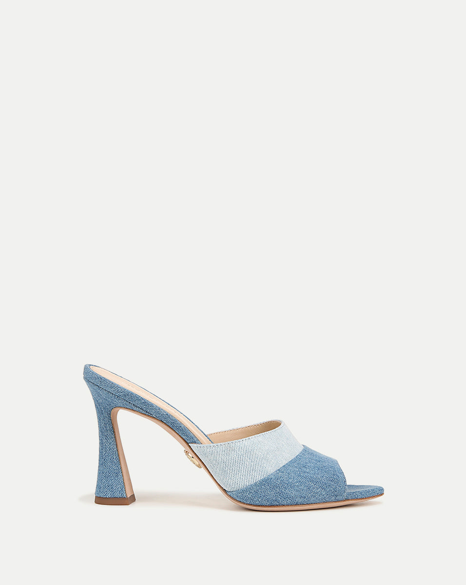 Denim Mule Sandals with 3.5" Heel & Cushioned Footbed | Thora