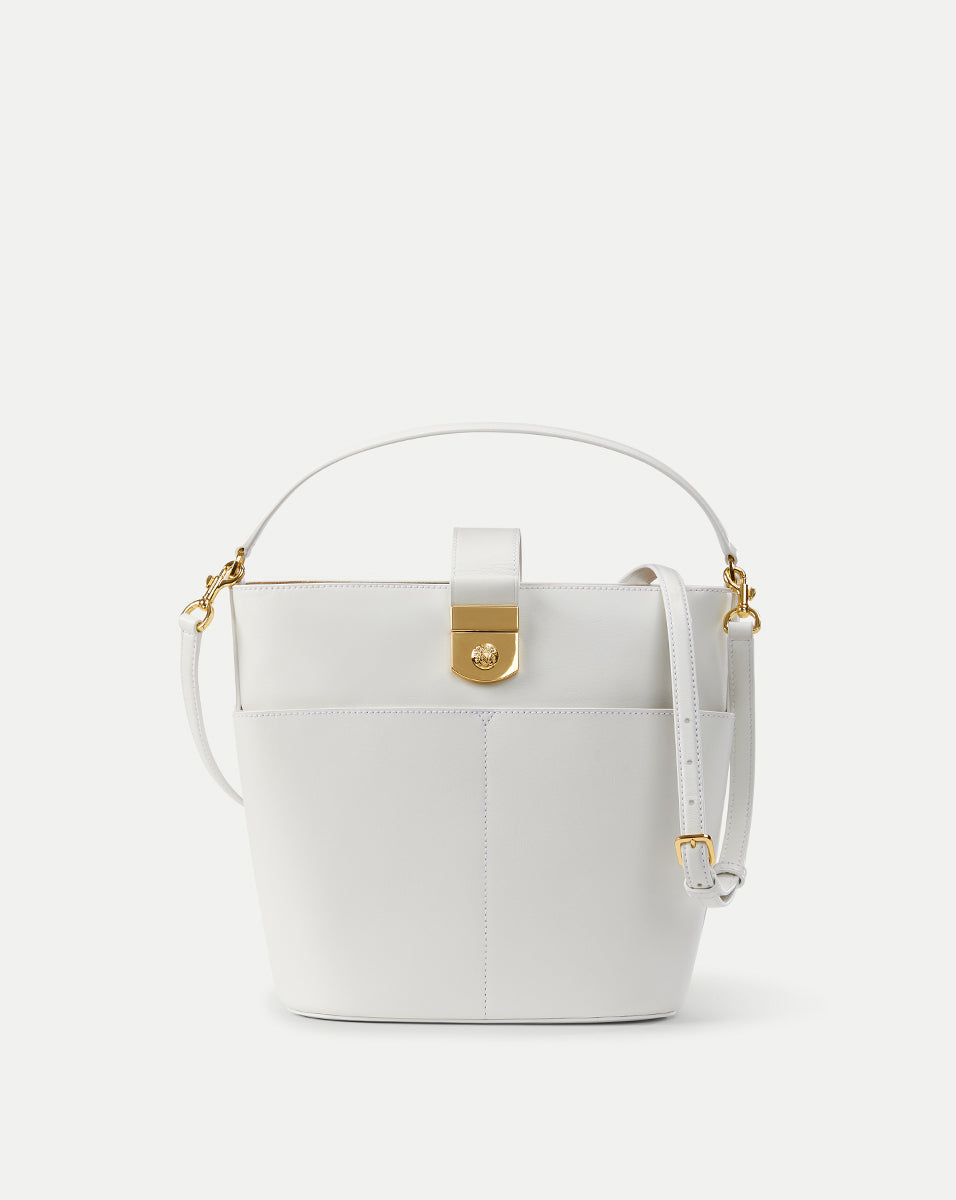 Leather Bucket Bag with Crest Lock & Suede Interior | Large Tote