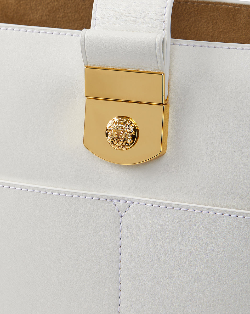 Leather Bucket Bag with Crest Lock & Suede Interior | Large Tote