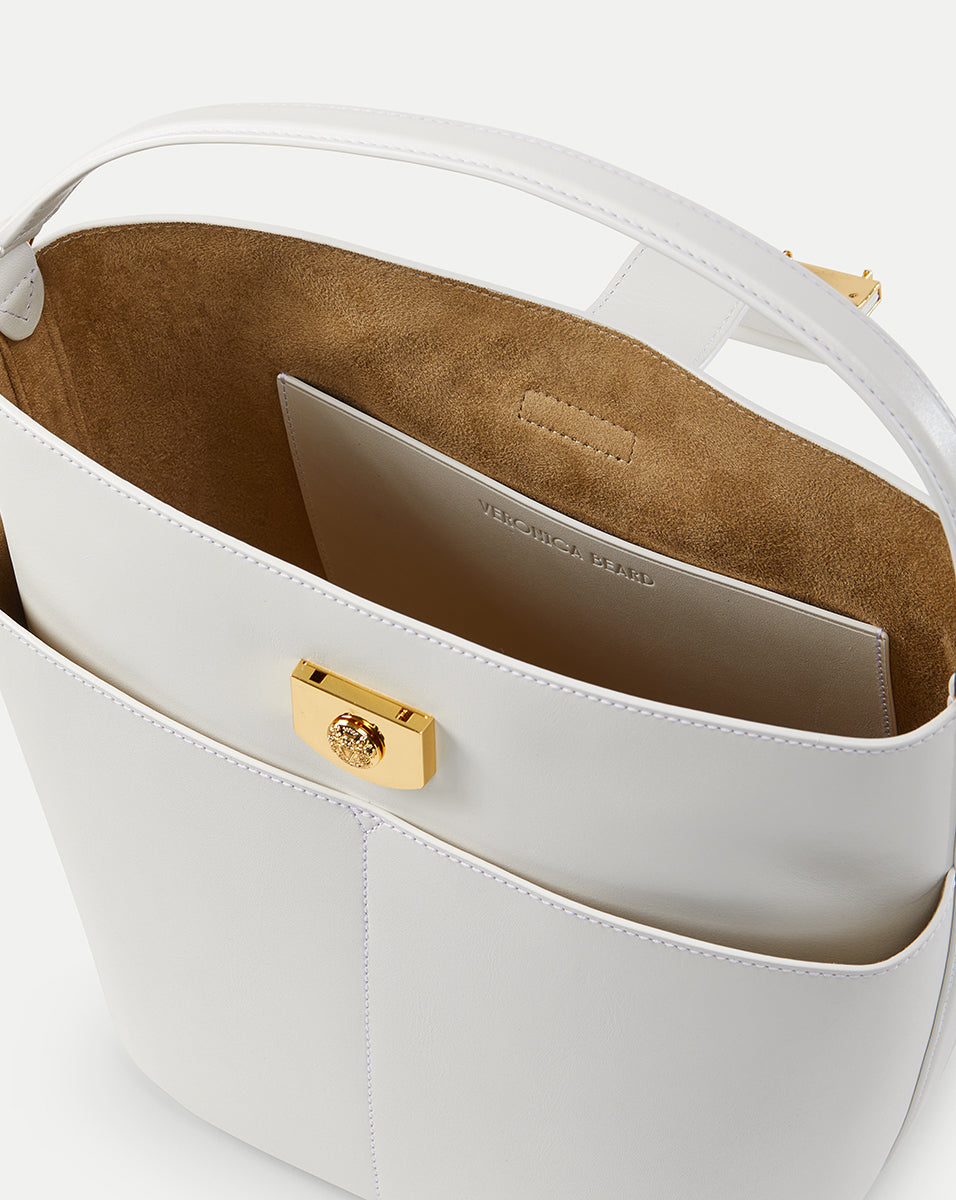 Leather Bucket Bag with Crest Lock & Suede Interior | Large Tote