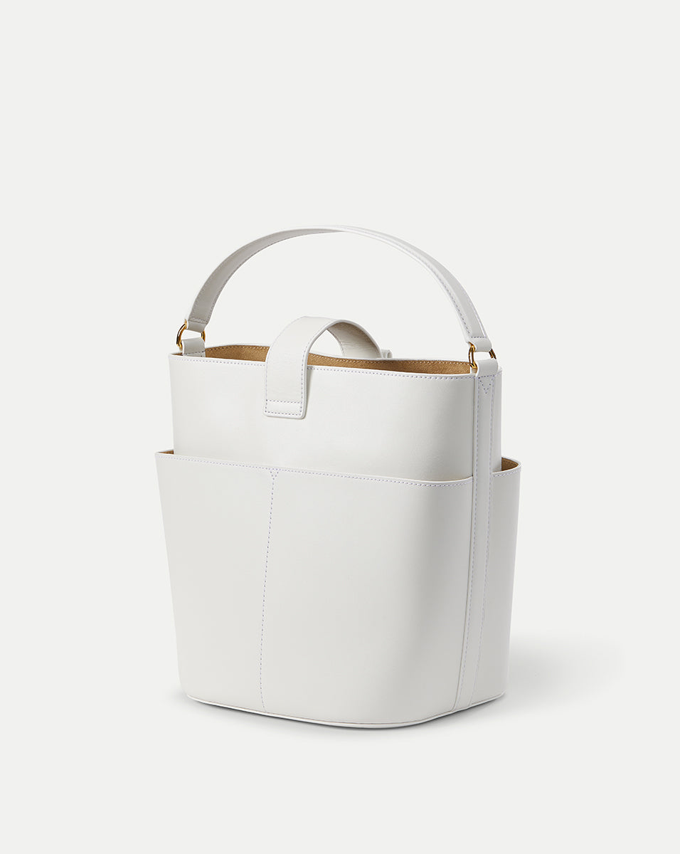 Leather Bucket Bag with Crest Lock & Suede Interior | Large Tote