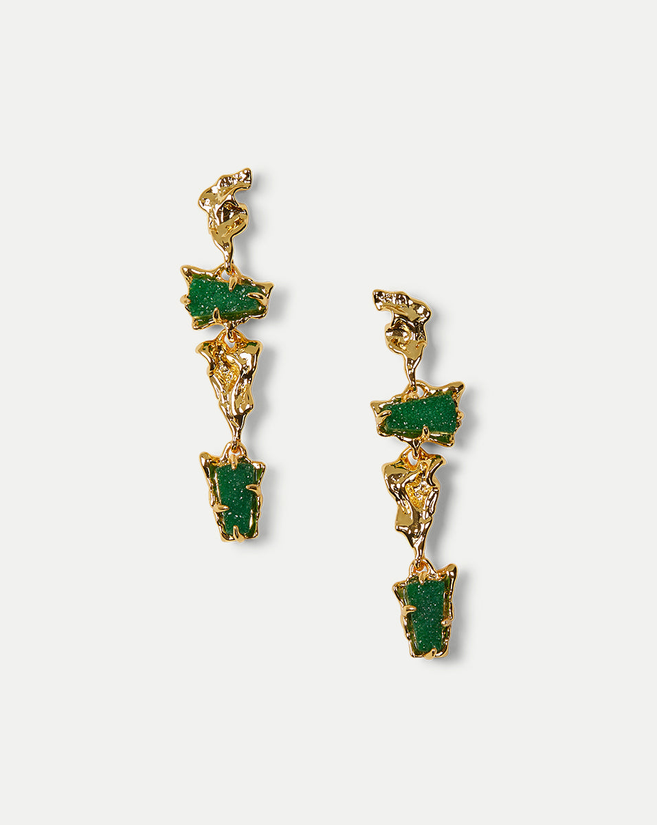 Gold Druzy Linear Earrings with Green Stones | Alexis Bittar
