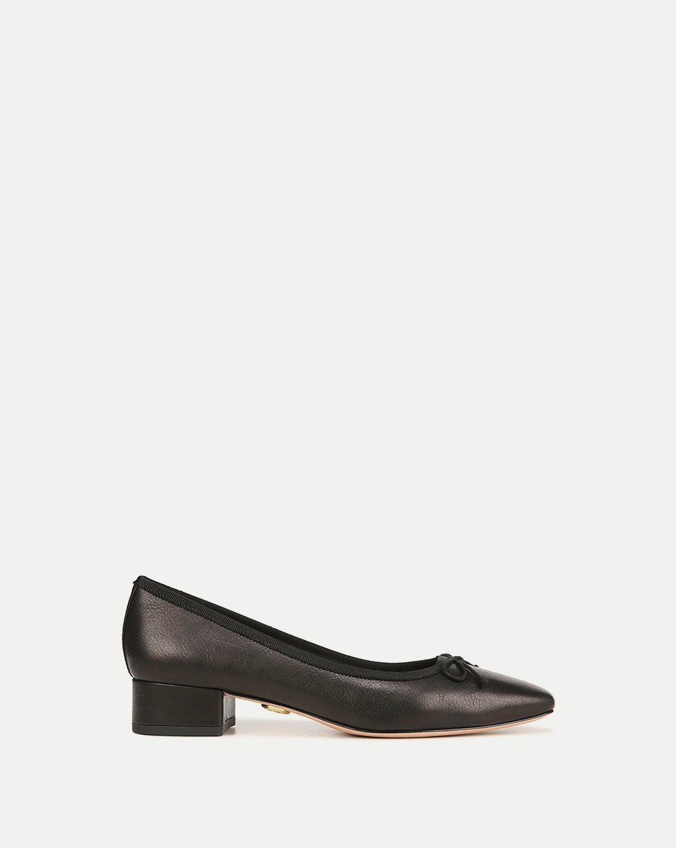 Leather Ballet Flats with Bow & Block Heel | Cecile Pump