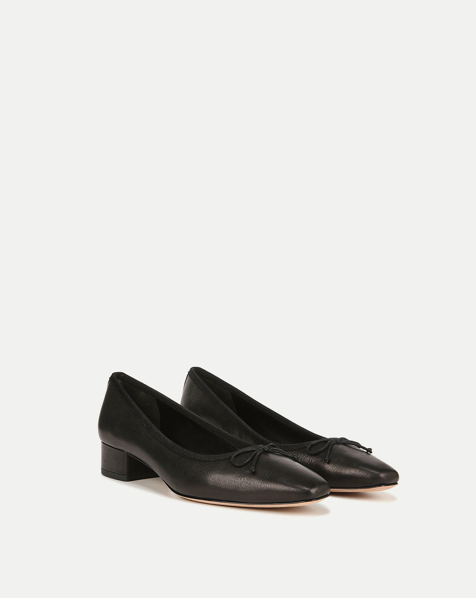Leather Ballet Flats with Bow & Block Heel | Cecile Pump