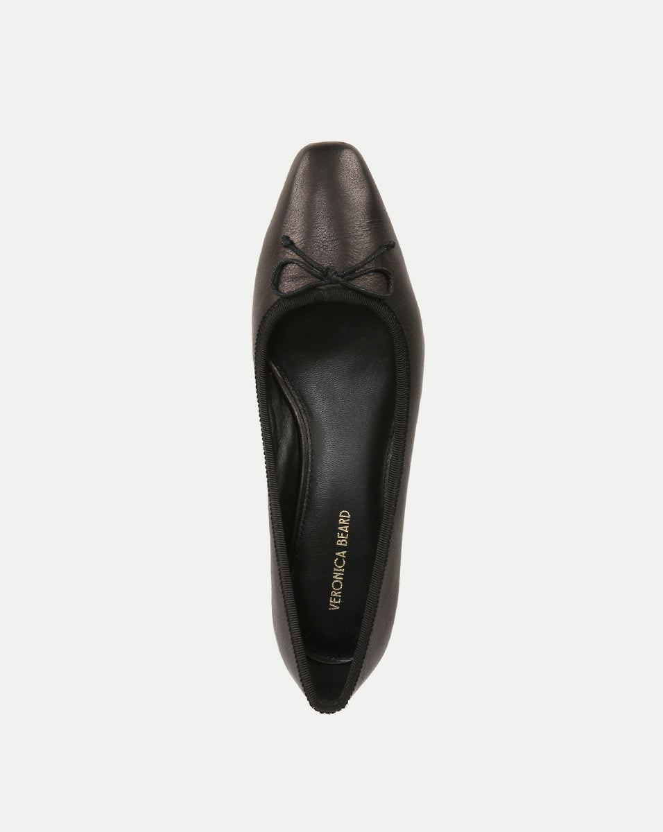 Leather Ballet Flats with Bow & Block Heel | Cecile Pump