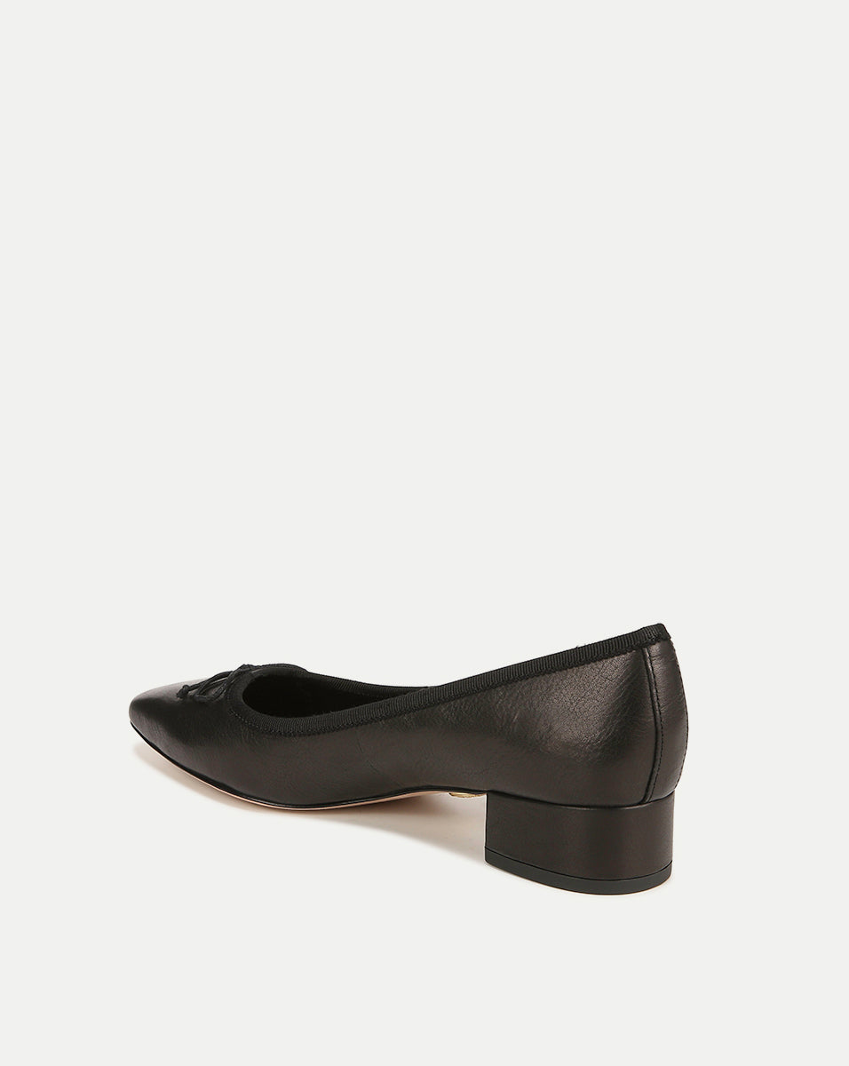 Leather Ballet Flats with Bow & Block Heel | Cecile Pump