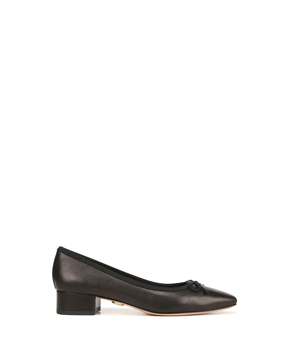 Leather Ballet Flats with Bow & Block Heel | Cecile Pump
