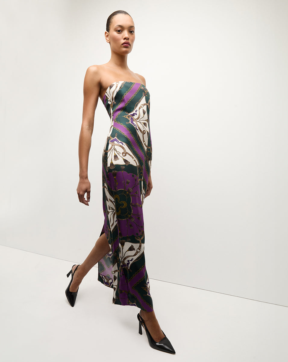 Silk Strapless Maxi Dress with Bold Print | Flora Silk Dress