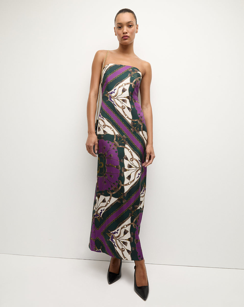 Silk Strapless Maxi Dress with Bold Print | Flora Silk Dress
