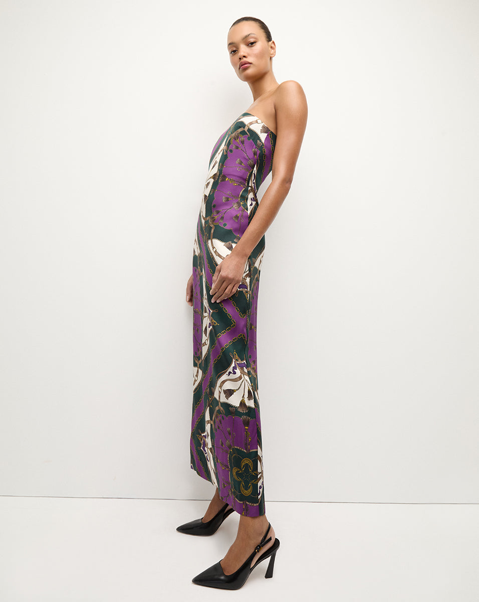 Silk Strapless Maxi Dress with Bold Print | Flora Silk Dress