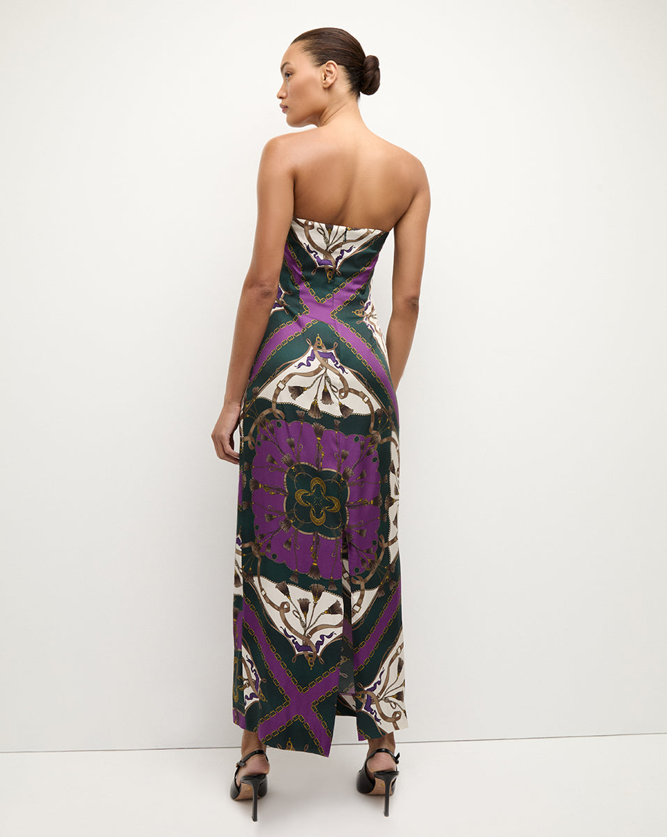 Silk Strapless Maxi Dress with Bold Print | Flora Silk Dress