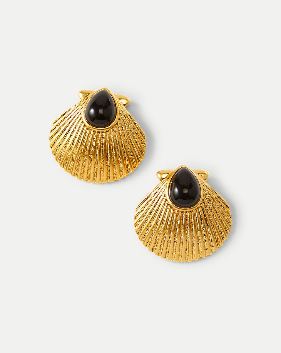 18k Gold-Plated Shell Earrings with Black Onyx | Julietta Jewelry