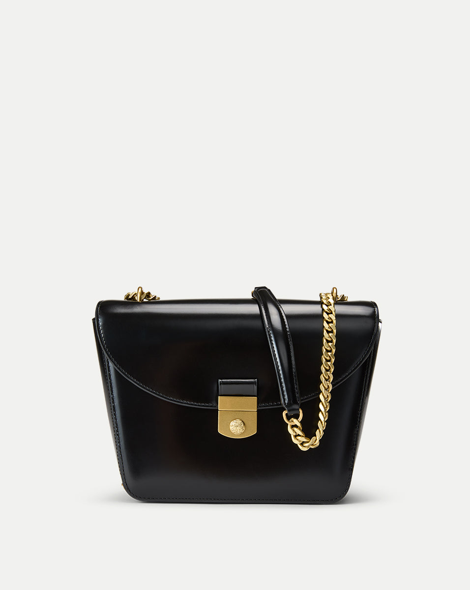 Italian Leather Double Flap Bag with Gold Chain Strap | Chic Sculptural Design
