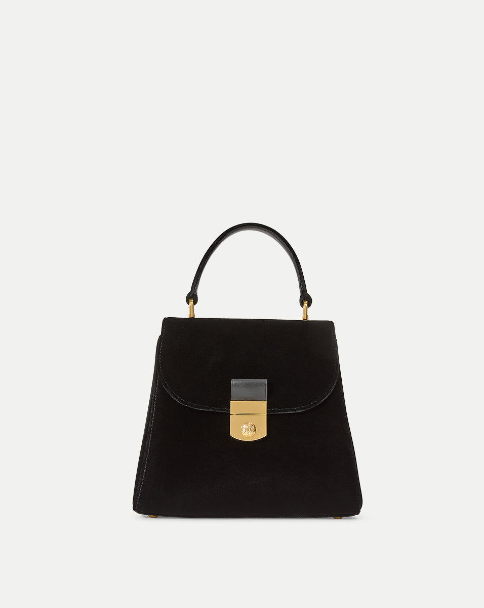 Velvet Evening Bag with Crest Lock & Removable Strap | Poppy Delevingne Collection