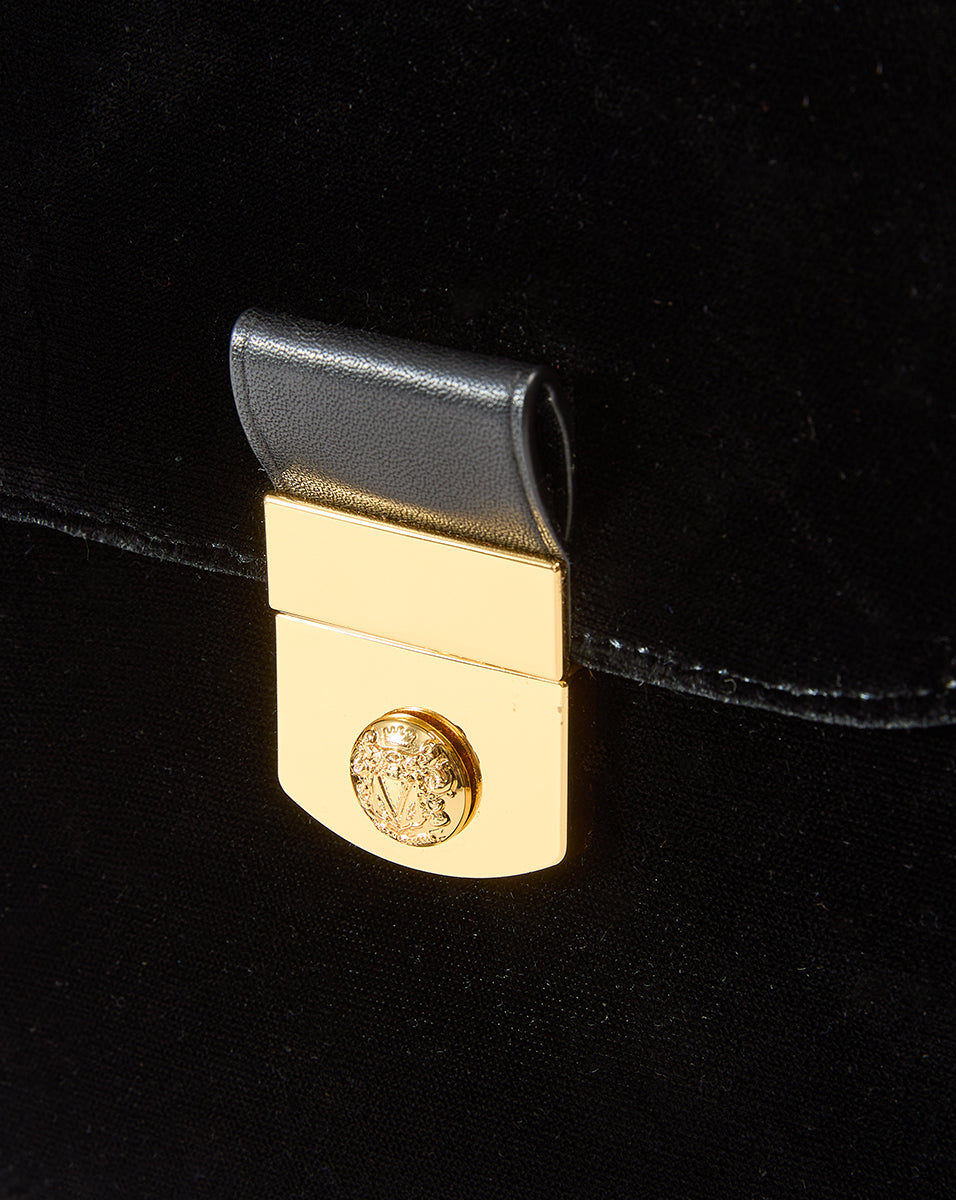 Velvet Evening Bag with Crest Lock & Removable Strap | Poppy Delevingne Collection
