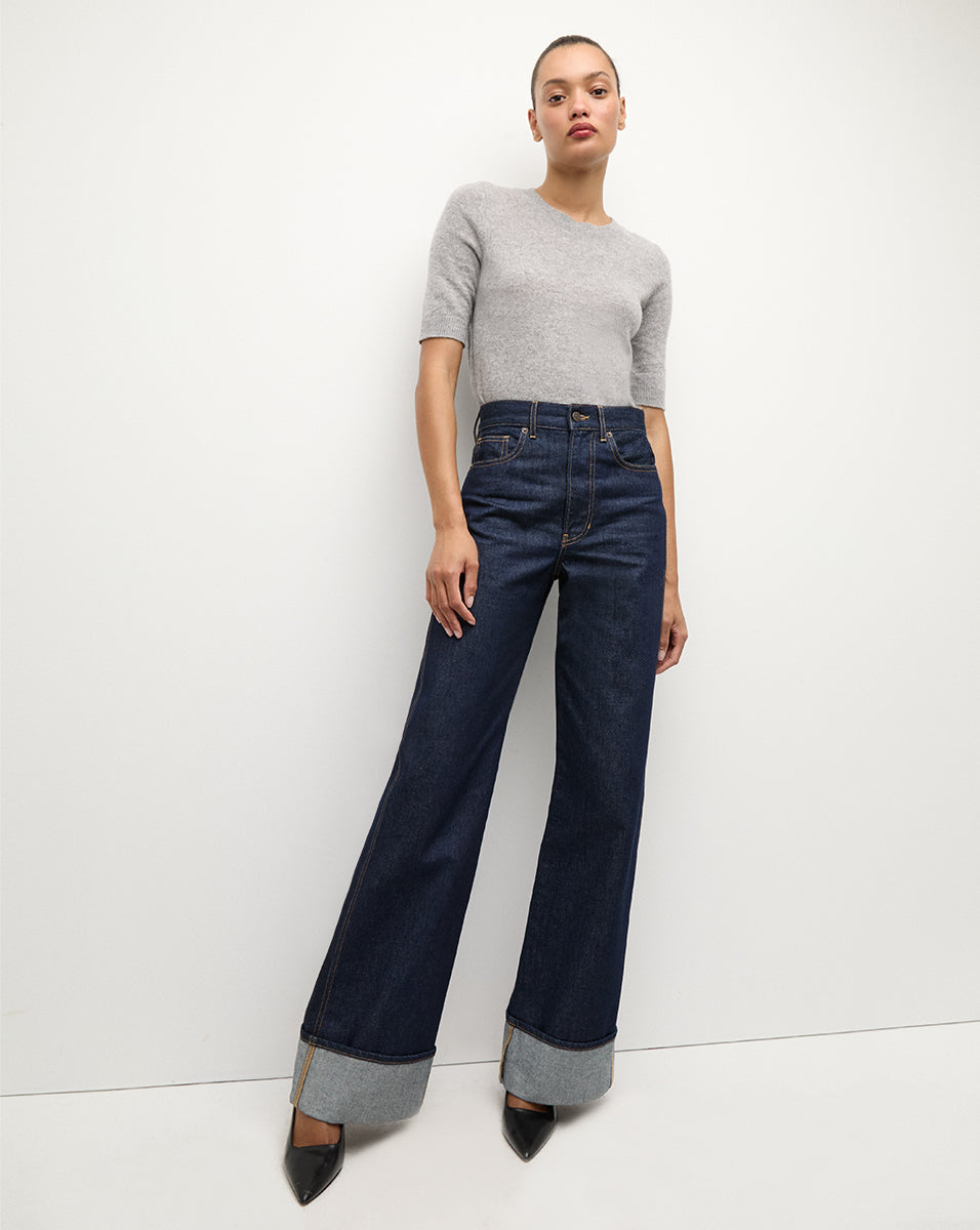 High-Rise Wide-Leg Jeans with Oversized Cuffs | Taylor Denim