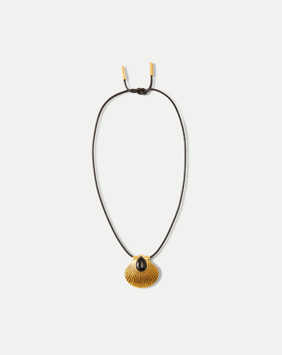 18k Gold-Plated Shell Cord Necklace with Black Onyx | Julietta