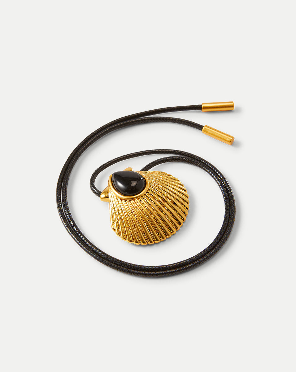 18k Gold-Plated Shell Cord Necklace with Black Onyx | Julietta