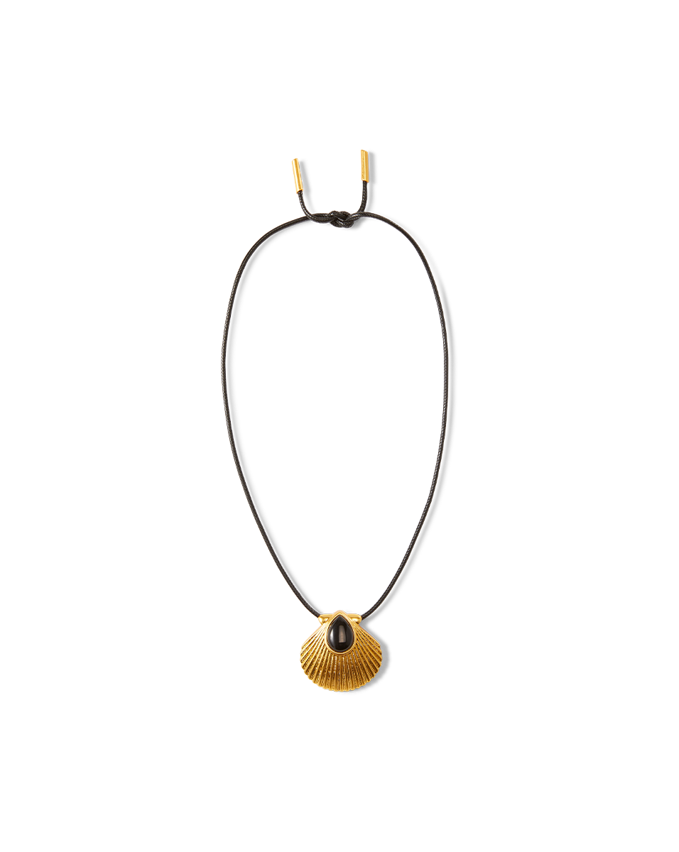18k Gold-Plated Shell Cord Necklace with Black Onyx | Julietta