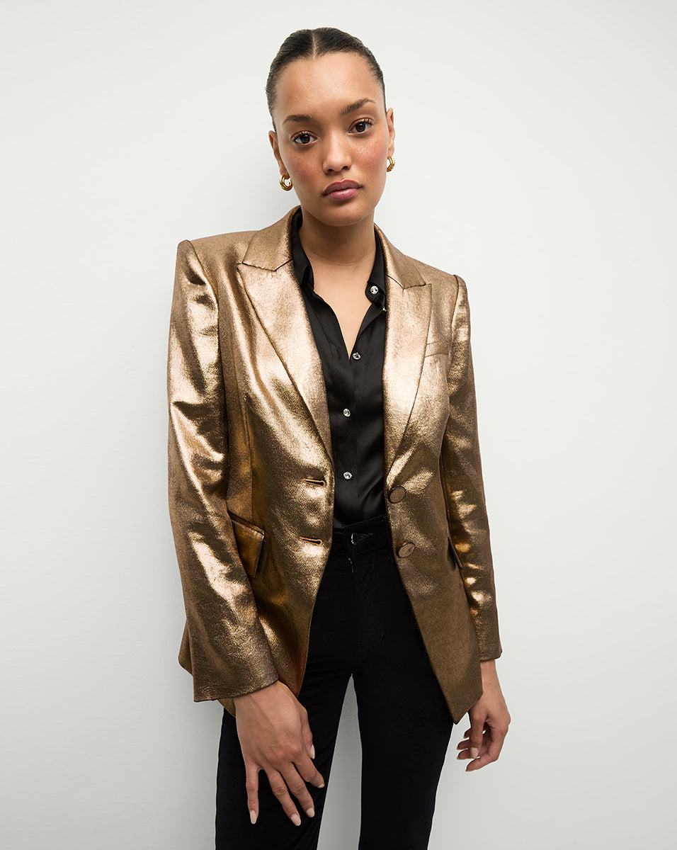 Slim Black Blazer with Gold Buttons & Waist-Defining Fit | Izara