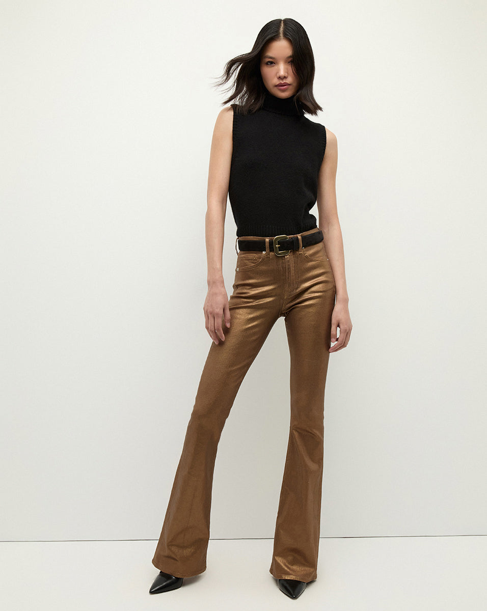 Gold Foil High-Rise Skinny-Flare Jeans | Beverly Denim