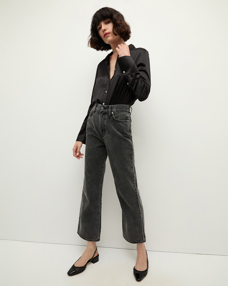 Rhinestone-Stripe High-Rise Straight-Leg Jeans | Dylan Denim