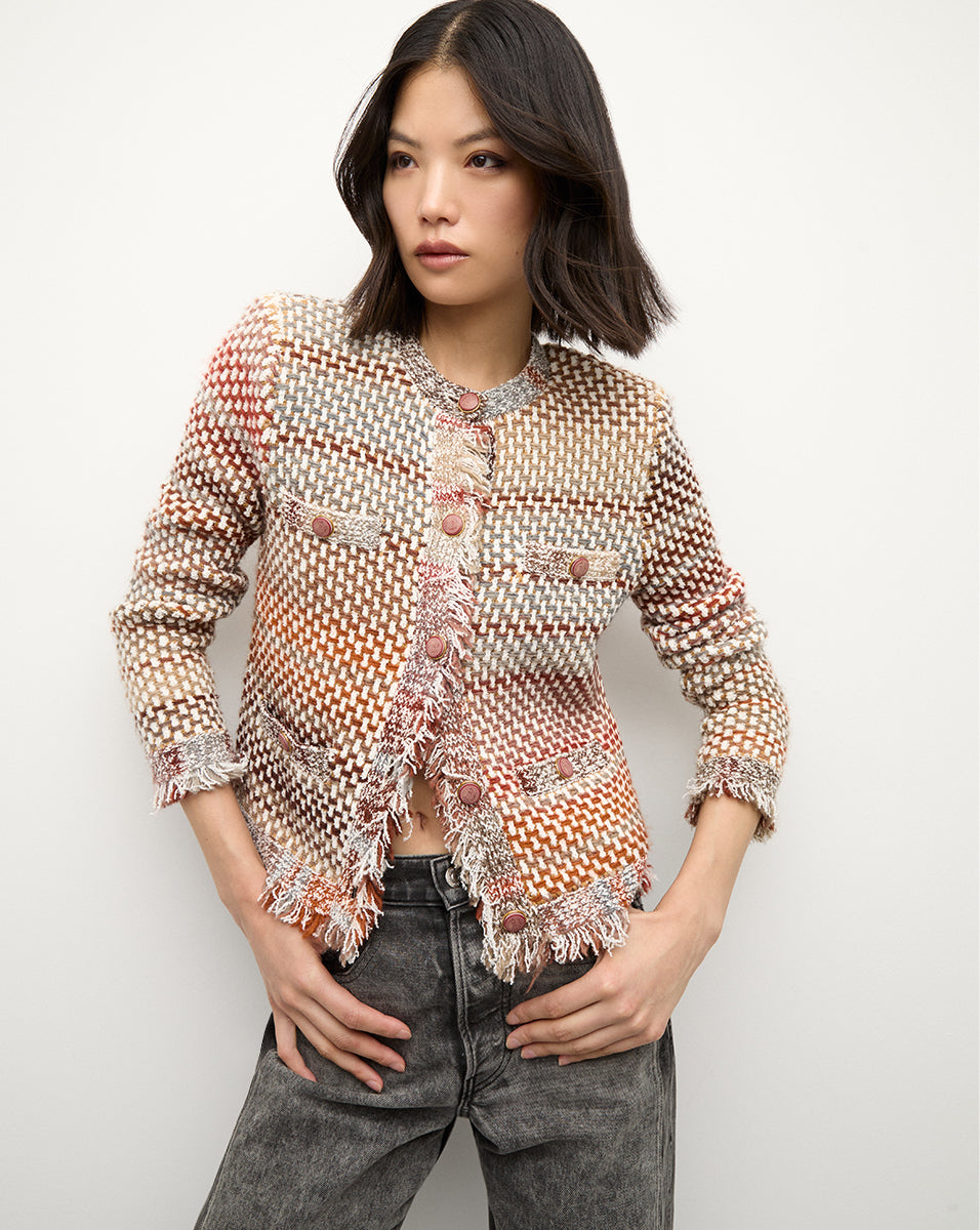 Wool Blend Knit Jacket for Women | Sariyah Cropped Tweed Style