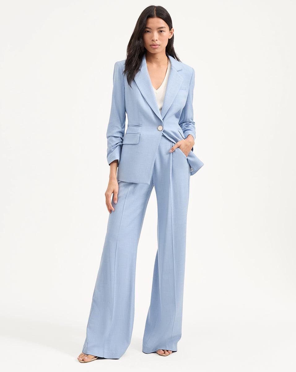 Khaki Stretch Blazer Jacket with Pre-Ruched Sleeves | Battista