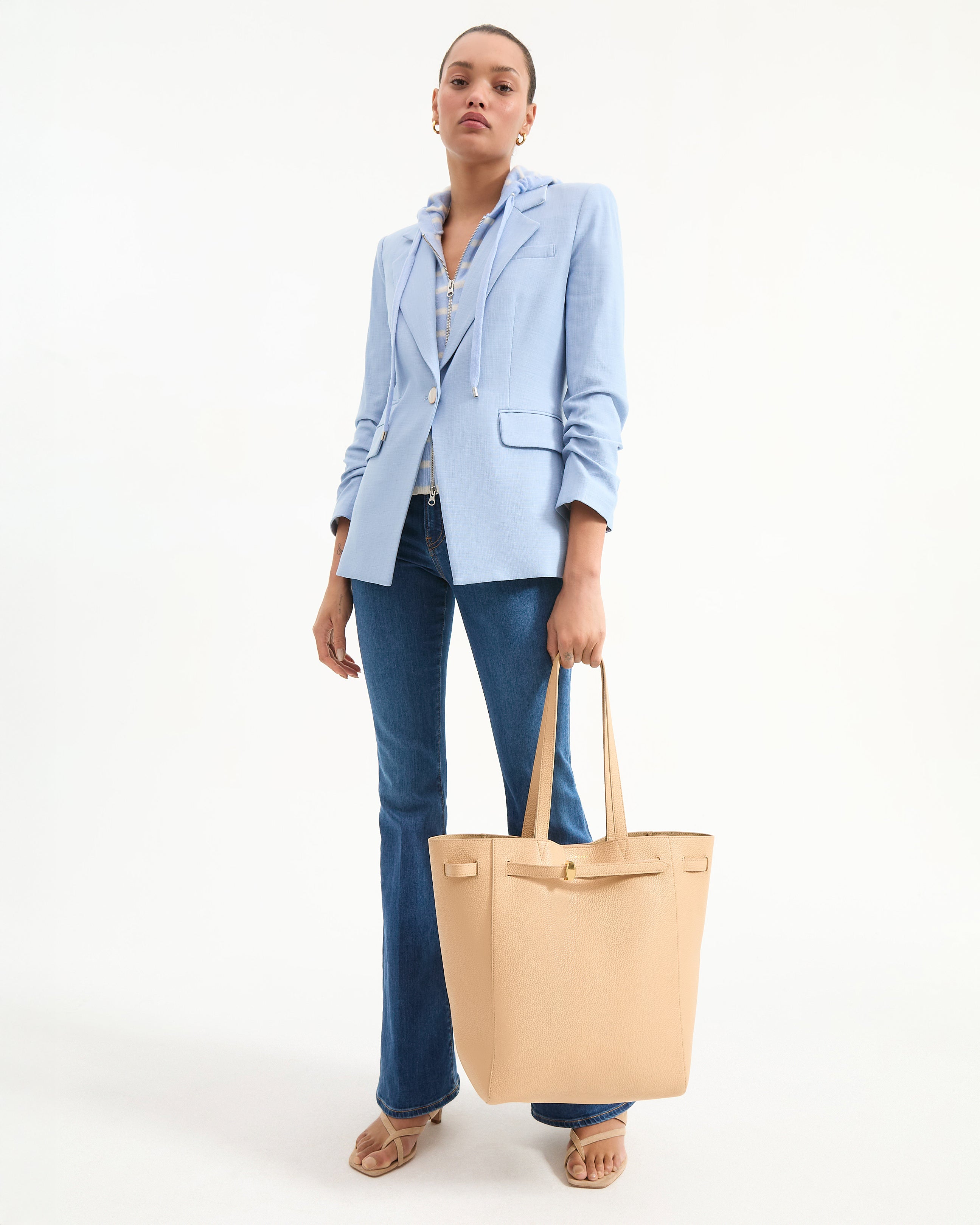 Khaki Stretch Blazer Jacket with Pre-Ruched Sleeves | Battista