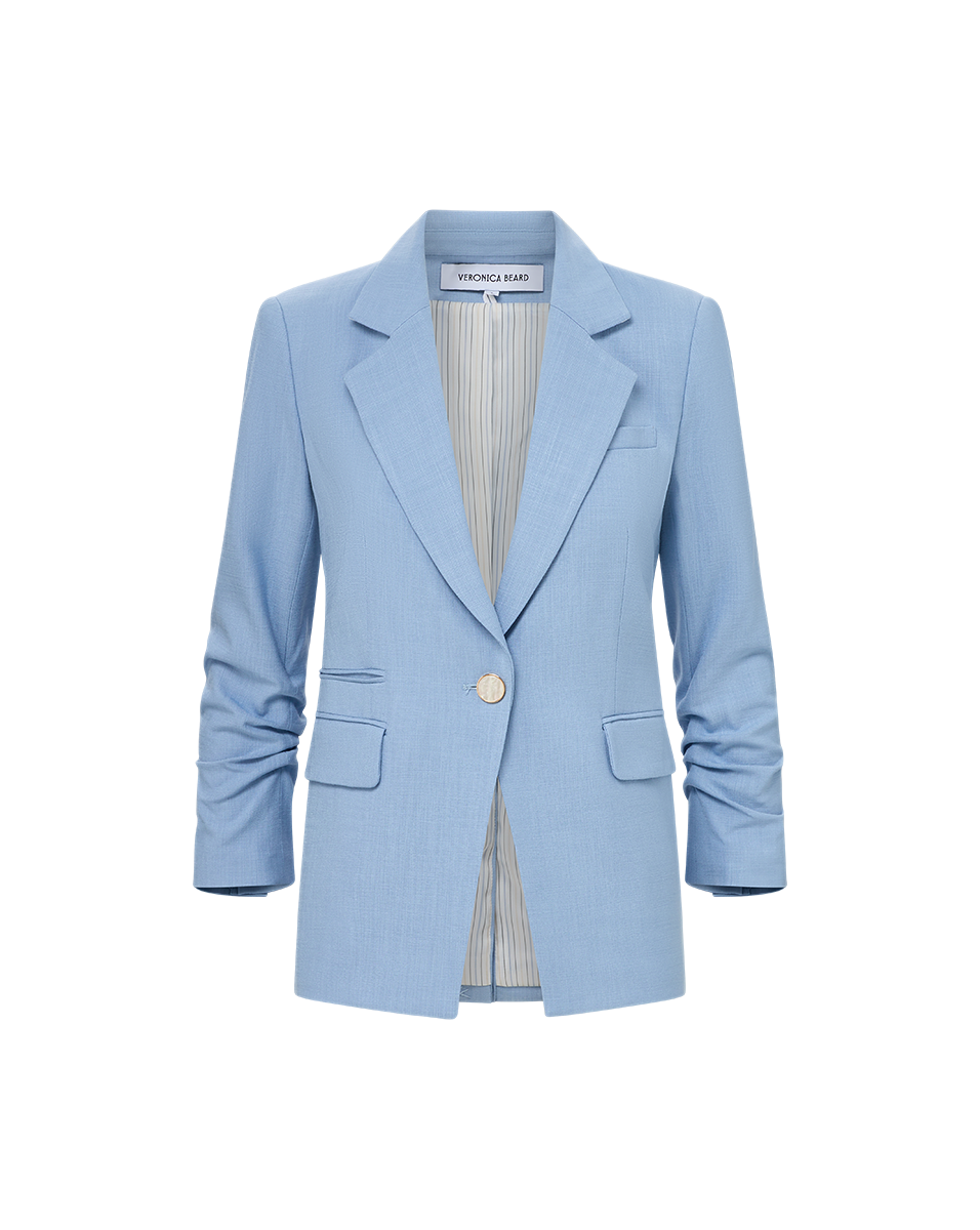 Khaki Stretch Blazer Jacket with Pre-Ruched Sleeves | Battista
