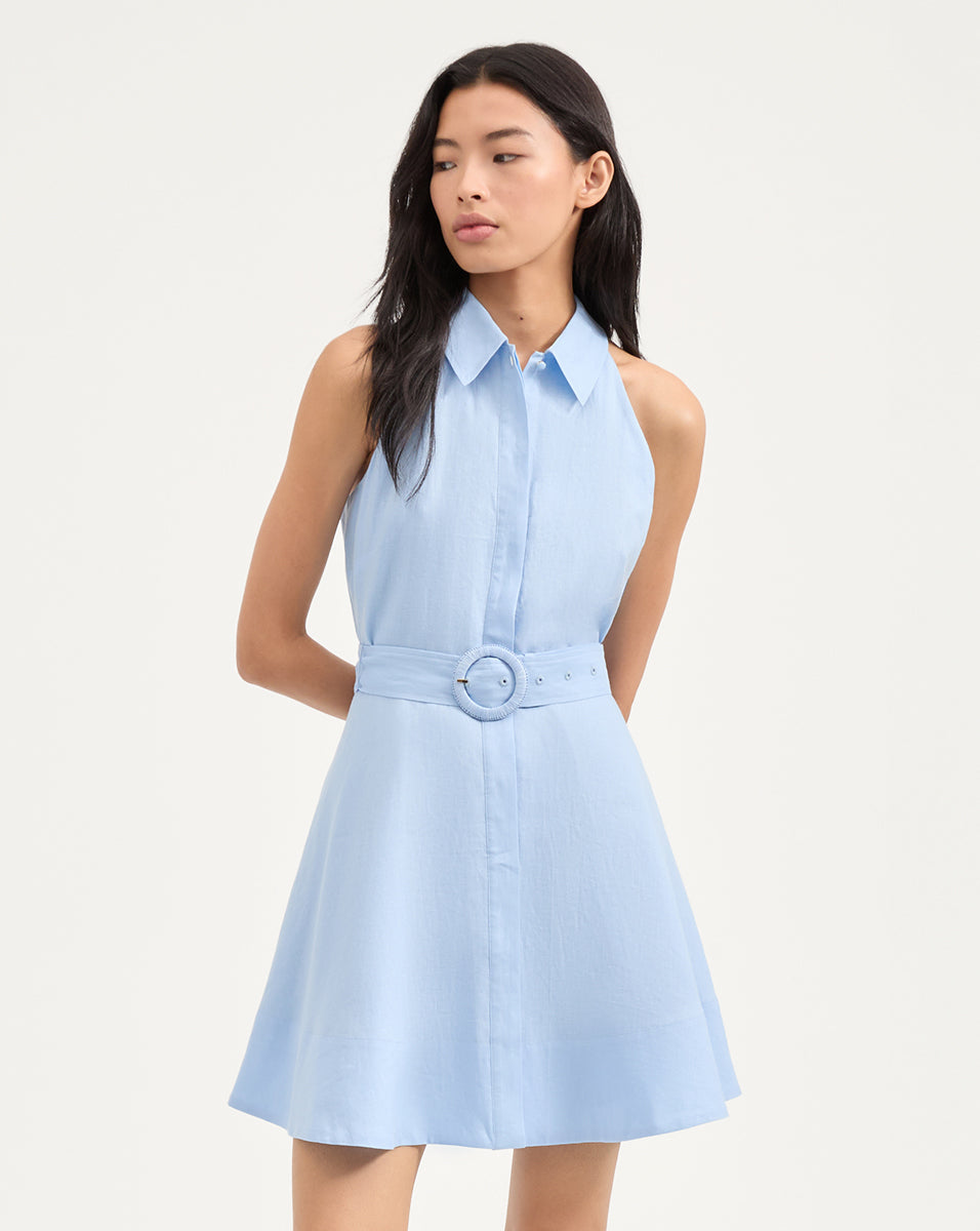 Lightweight Linen Fit-and-Flare Dress with Halter Neck | Beau