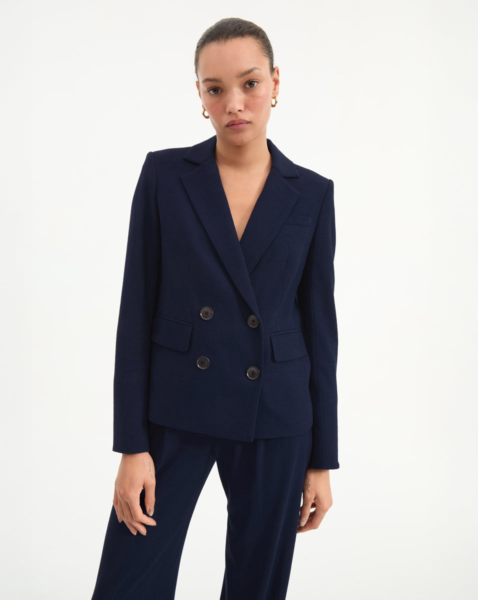 Navy Double-Breasted Blazer Jacket with Stretch Fabric | Kona Dickey