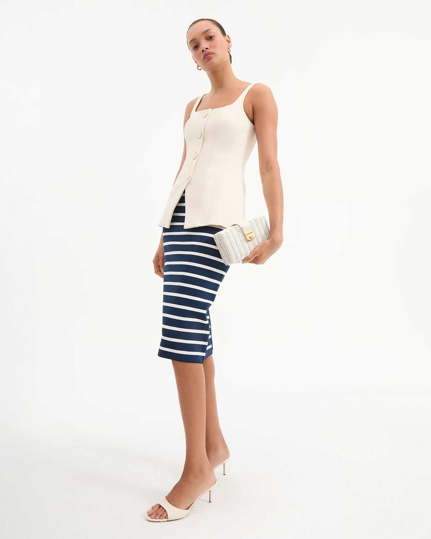 Stretch Denim Button-Up Vest with Cinched Waist | Liana