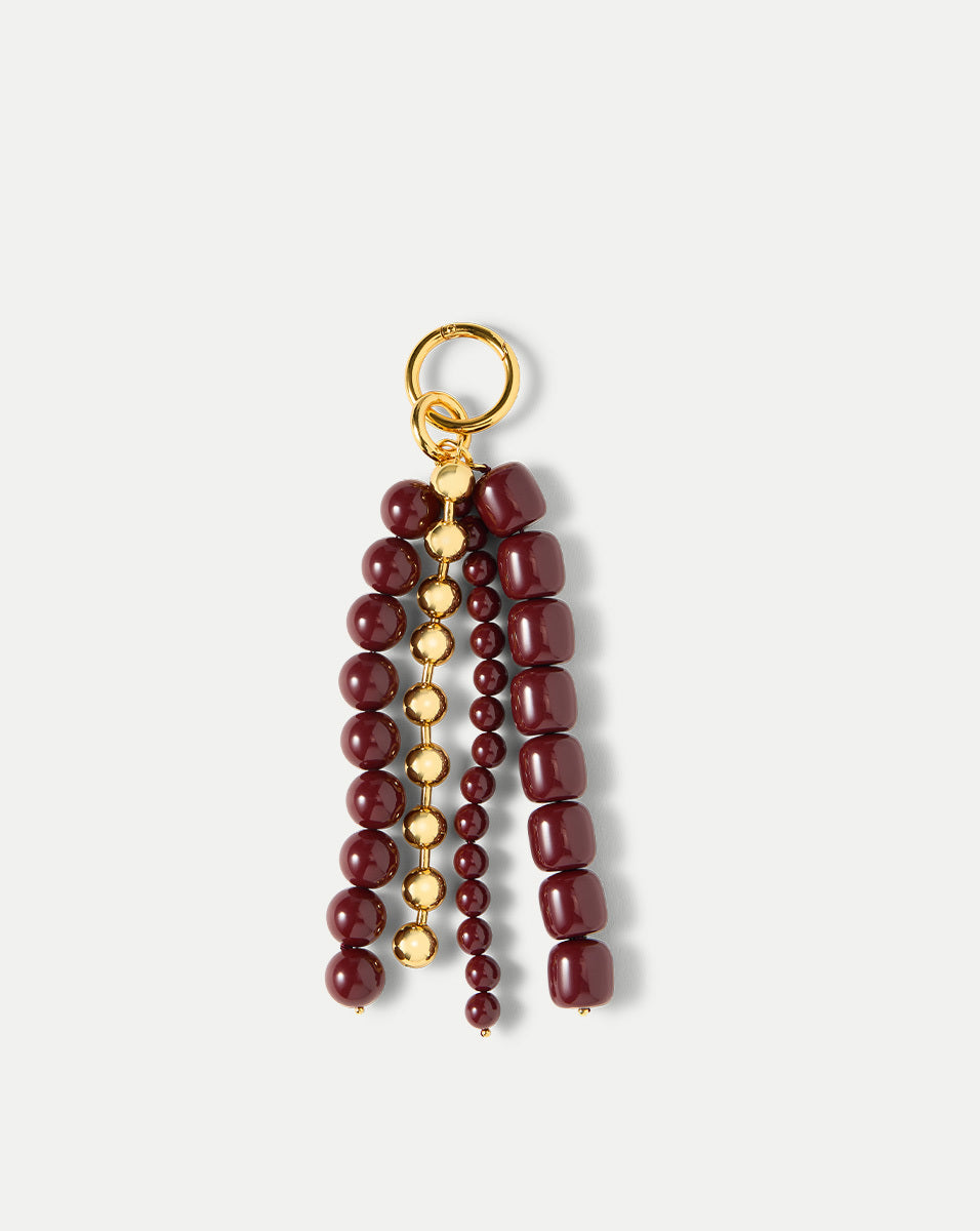 Triple Chain Gold-Plated Bag Charm with Oxblood Beads | Julietta
