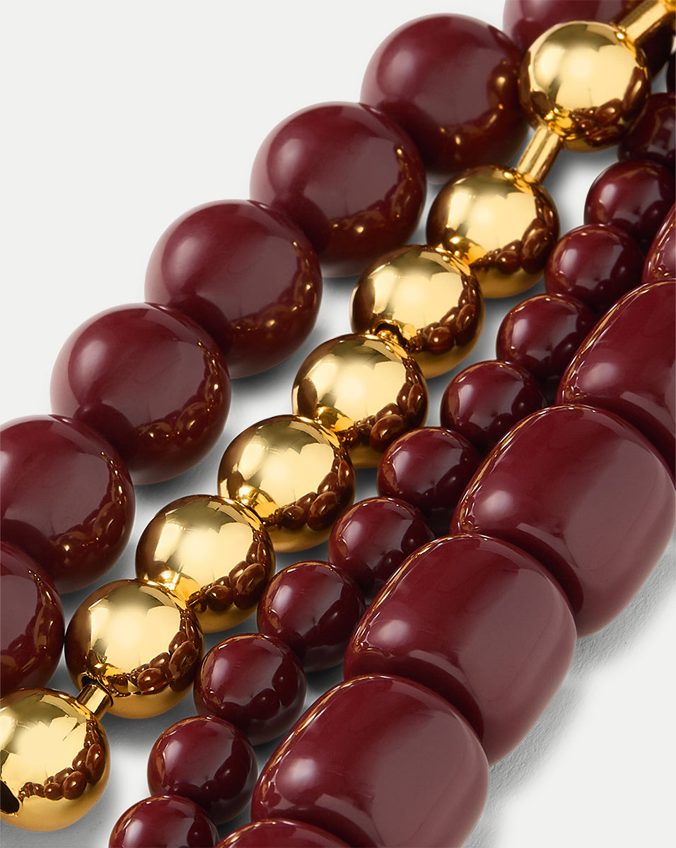Triple Chain Gold-Plated Bag Charm with Oxblood Beads | Julietta