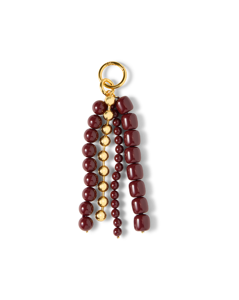 Triple Chain Gold-Plated Bag Charm with Oxblood Beads | Julietta