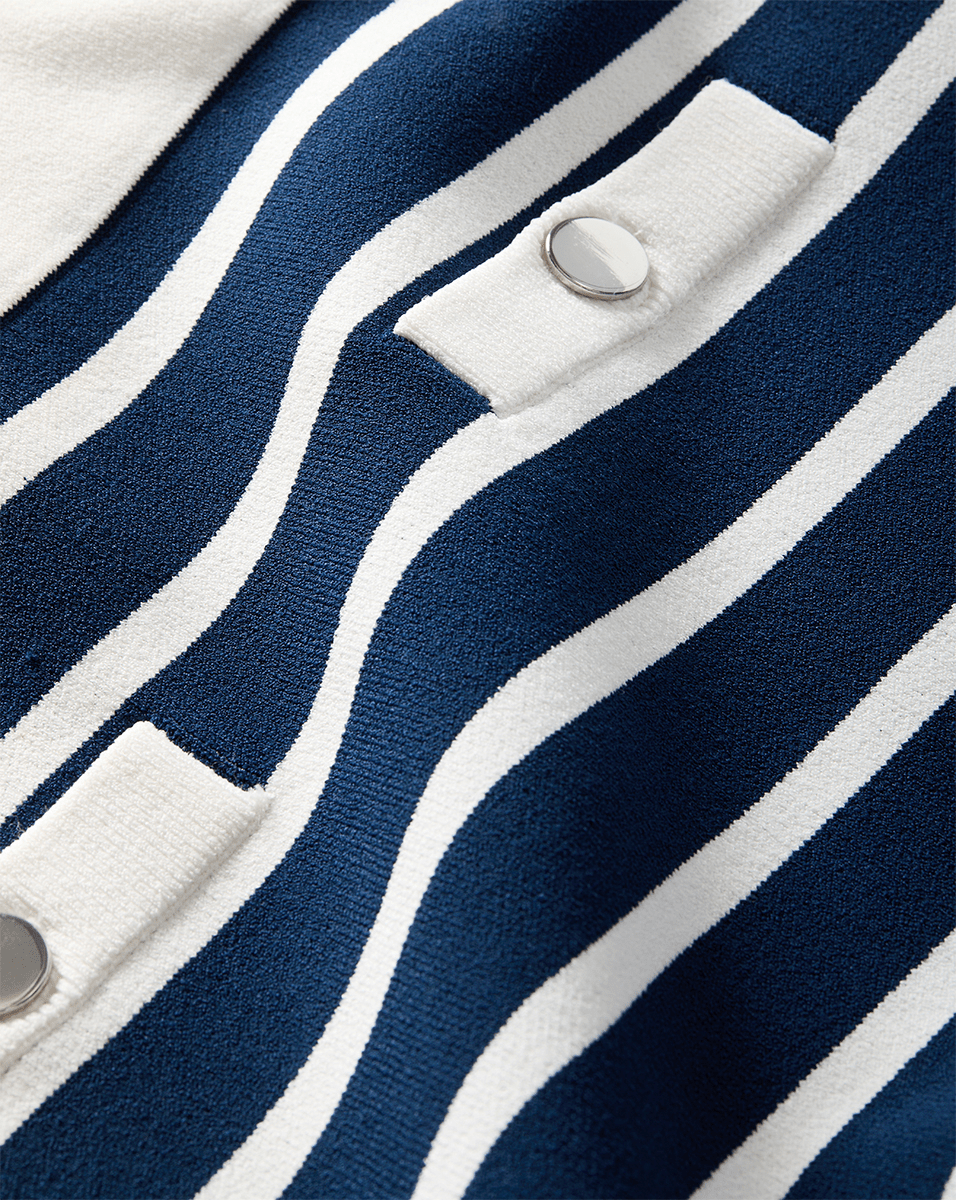 Navy & White Striped Midi Skirt with Faux Pockets | Corbin