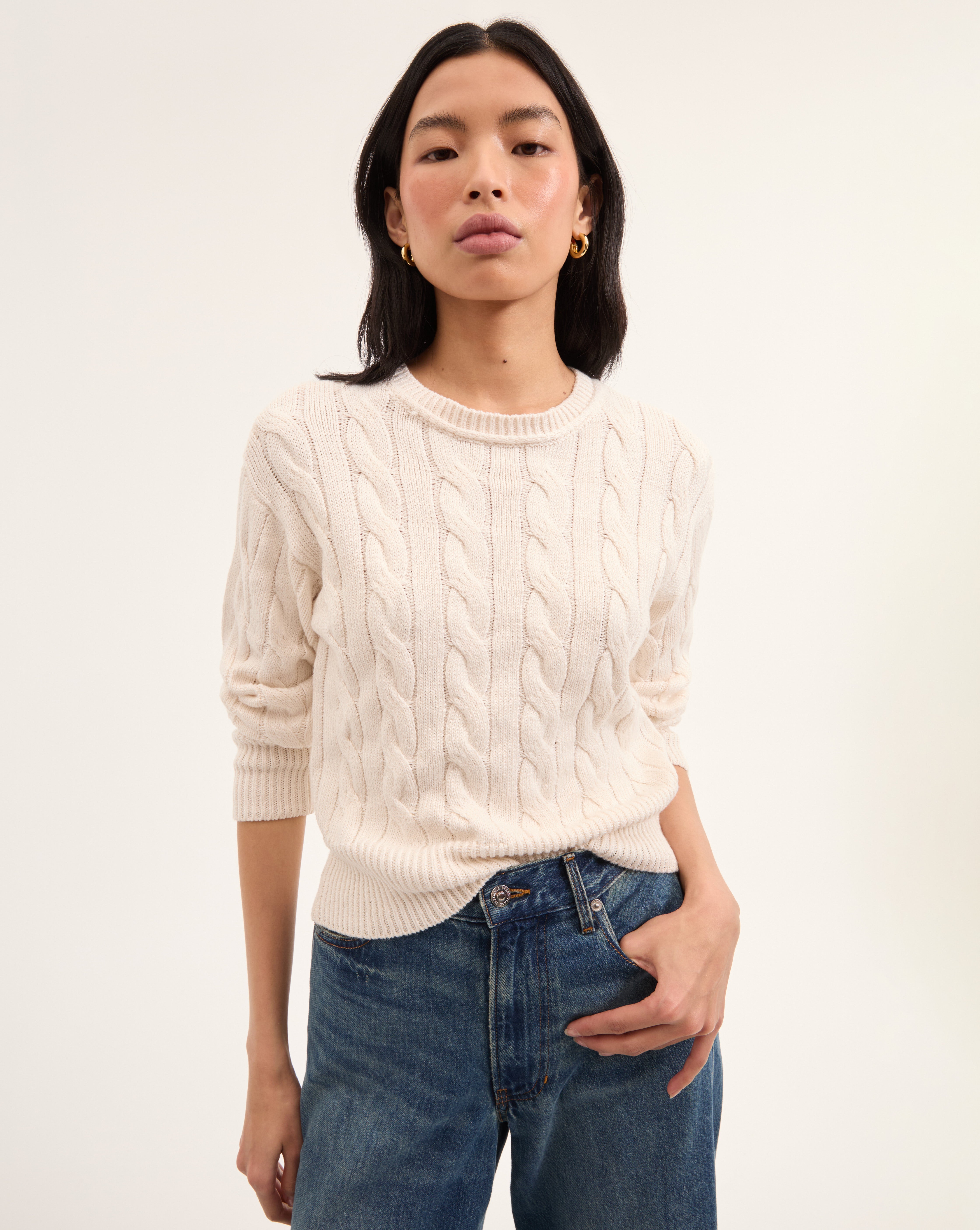 Linen-Silk Cable Knit Sweater for Women | Eleanor Pullover