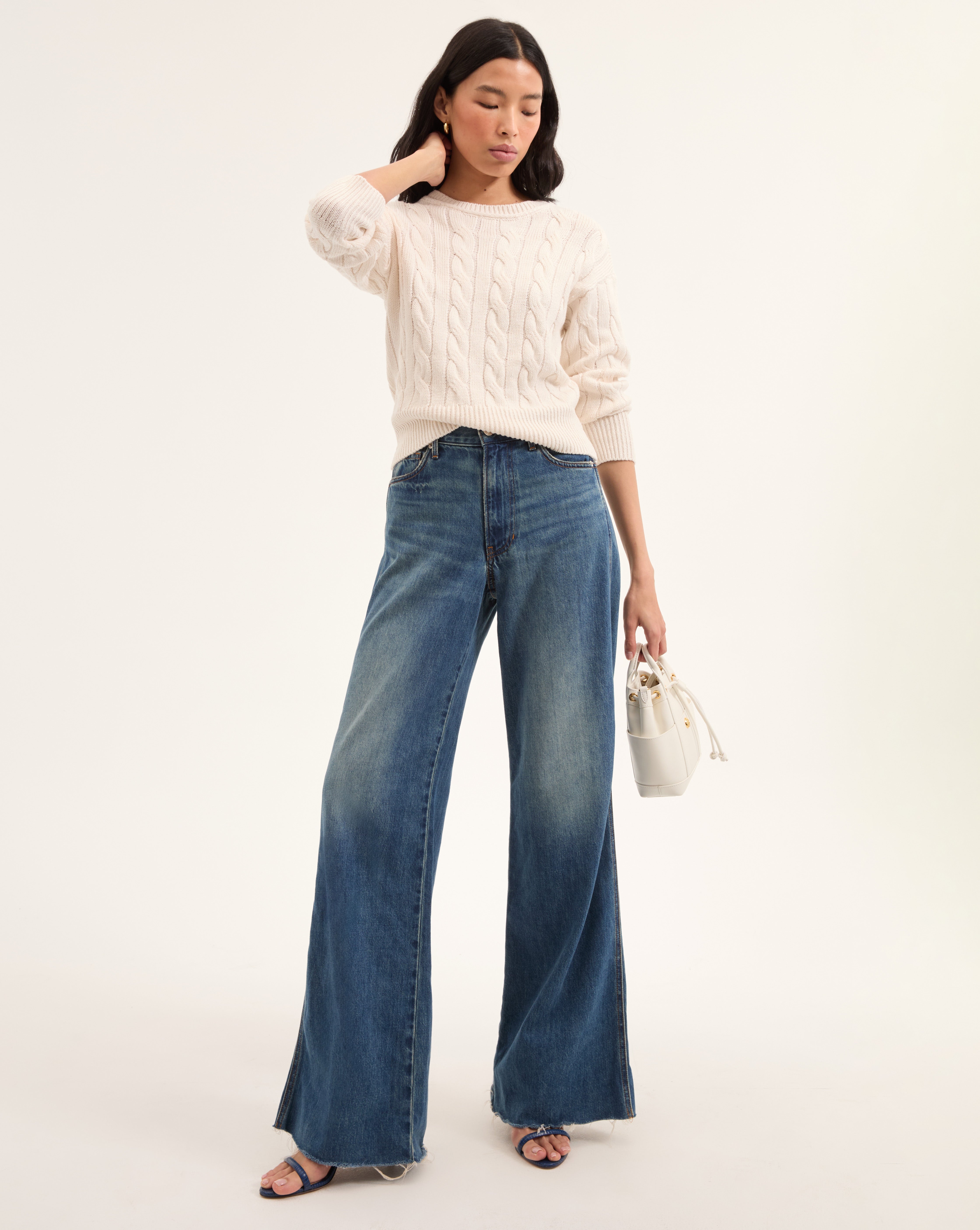Linen-Silk Cable Knit Sweater for Women | Eleanor Pullover