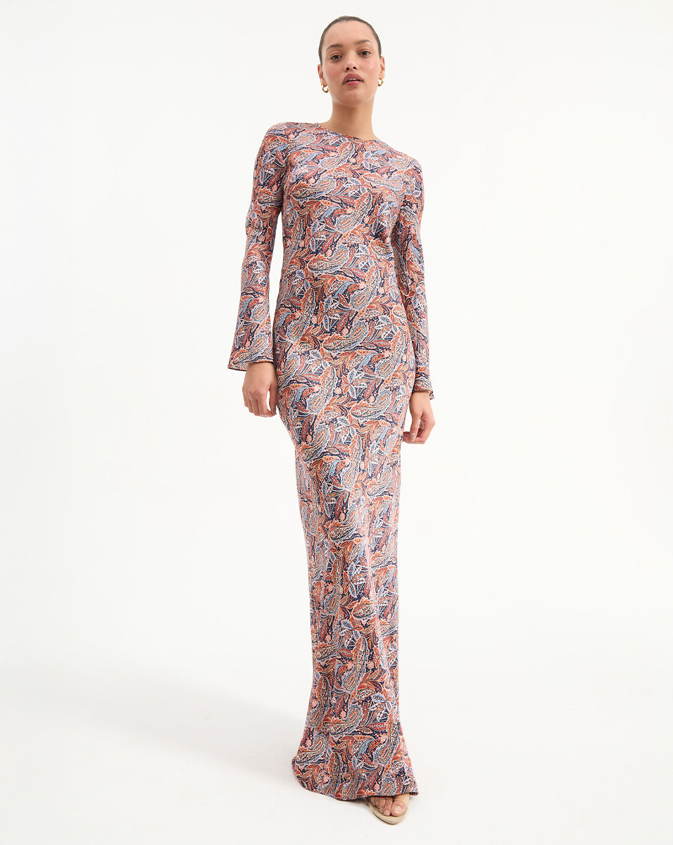 Silk-Viscose Maxi Dress with Floral Print & Keyhole Back | Gemma