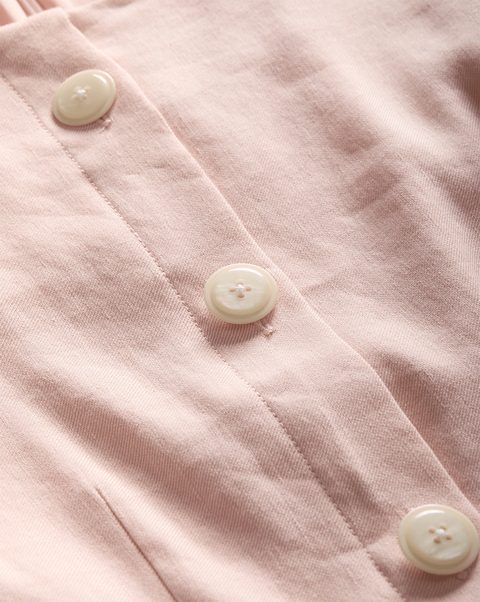 Linen Mini Dress with Square Neck & Button Detail | Evan