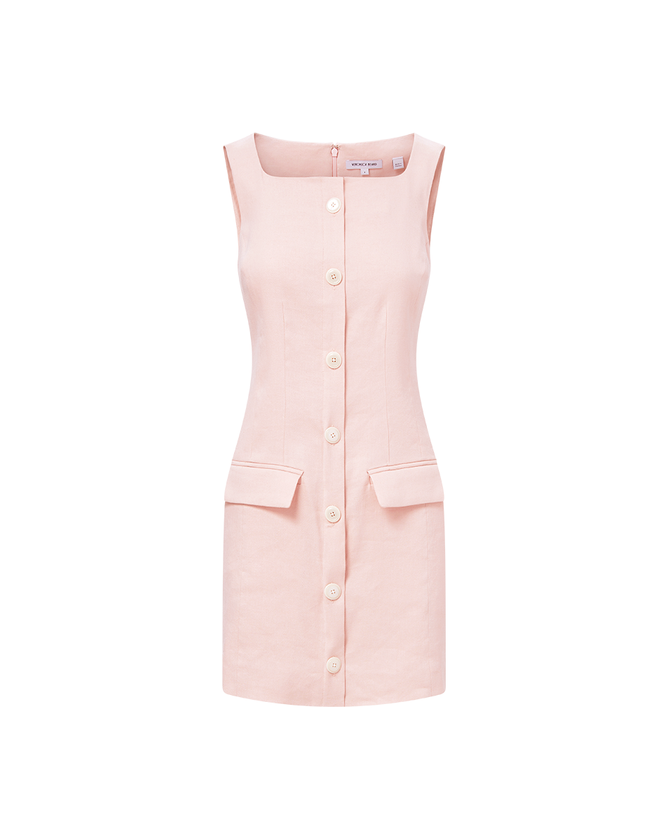 Linen Mini Dress with Square Neck & Button Detail | Evan