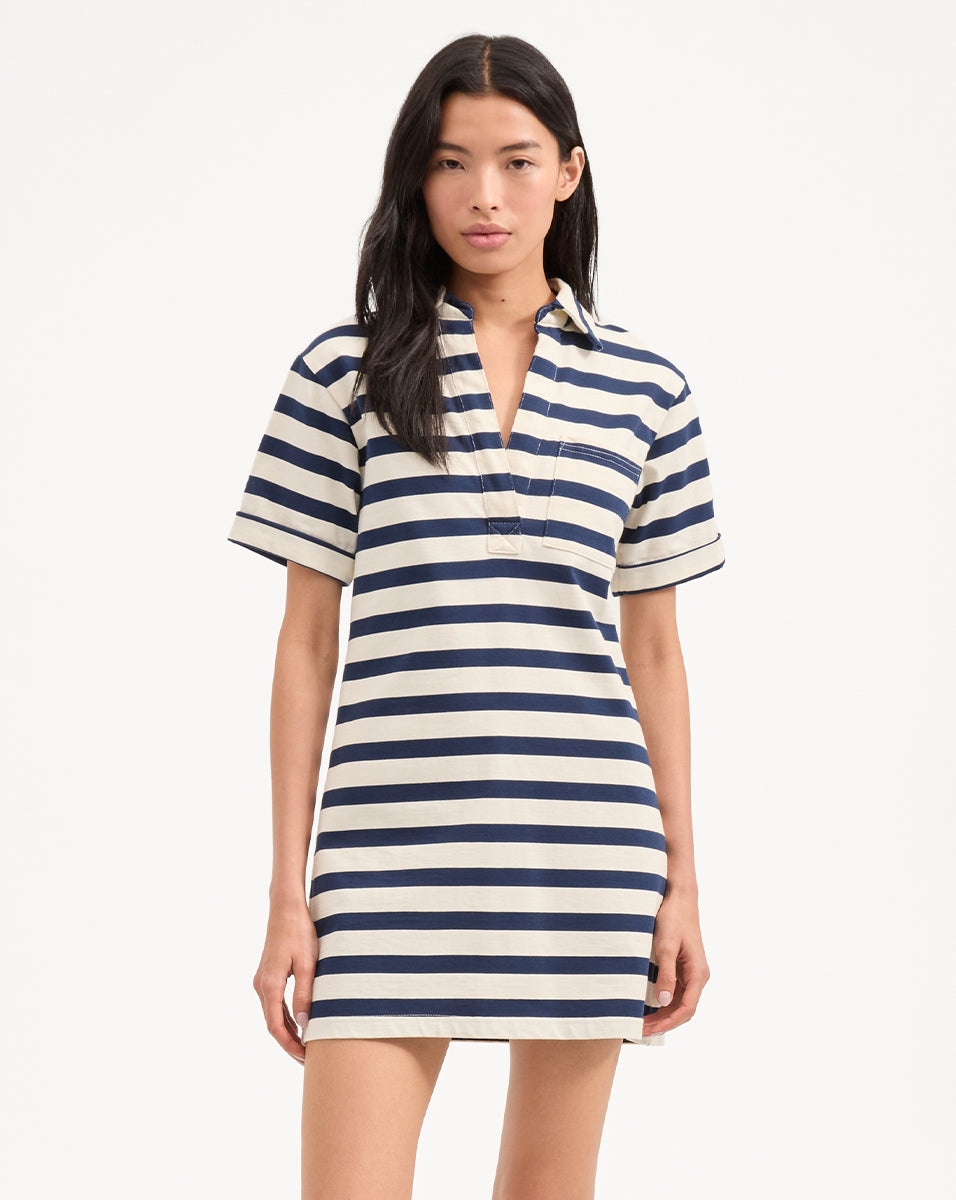 Cotton Polo Dress with Stripes & Patch Pocket | Cayden